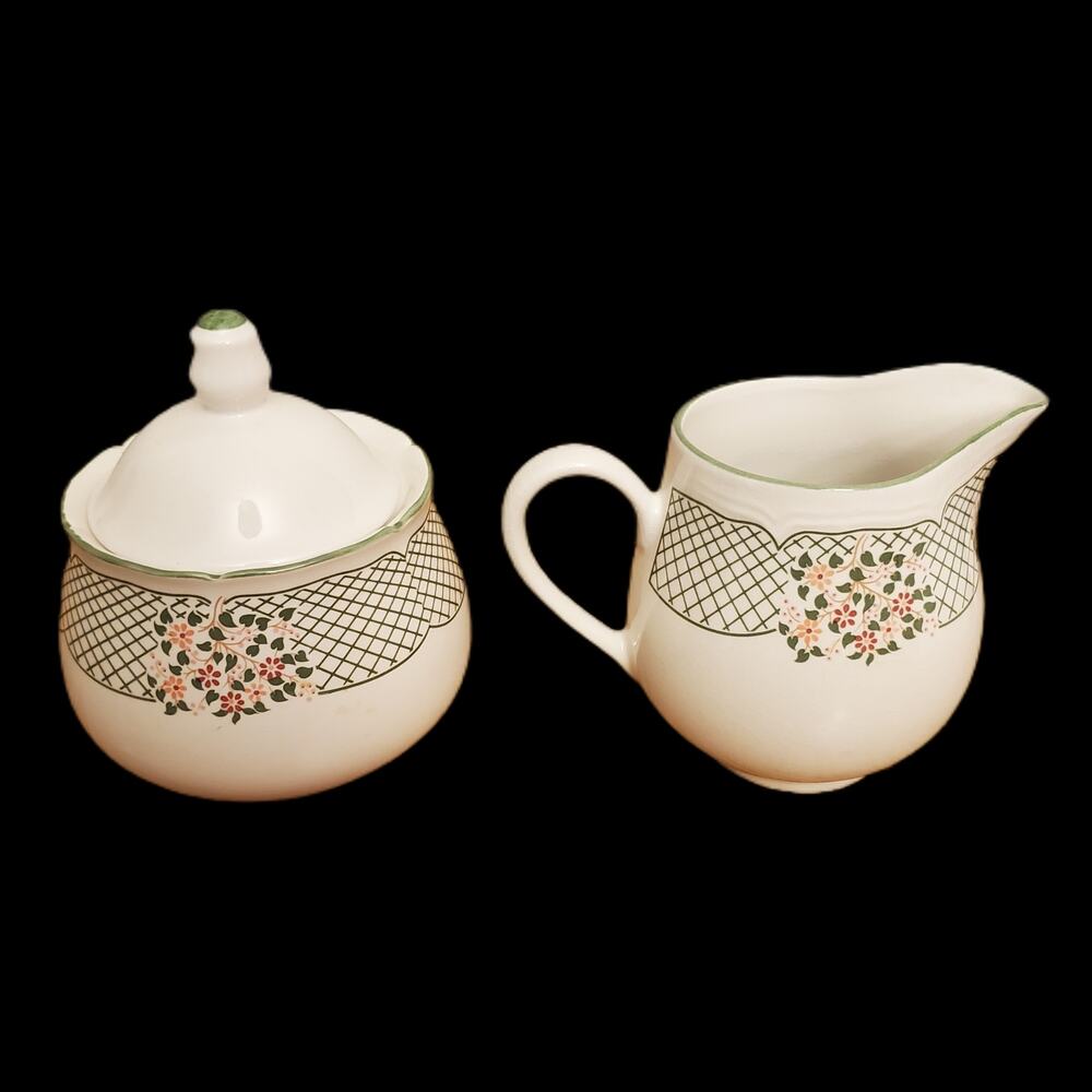 Sango‎ Milk & Sugar Set Floral Country Cottage Core Home Goods VTG Made In Korea